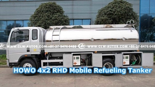 HOWO 4x2 RHD Mobiler Tankwagen mit verspiegeltem Tank aus Aluminiumlegierung
